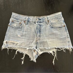 Levi's Frayed Light Blue Jean Shorts